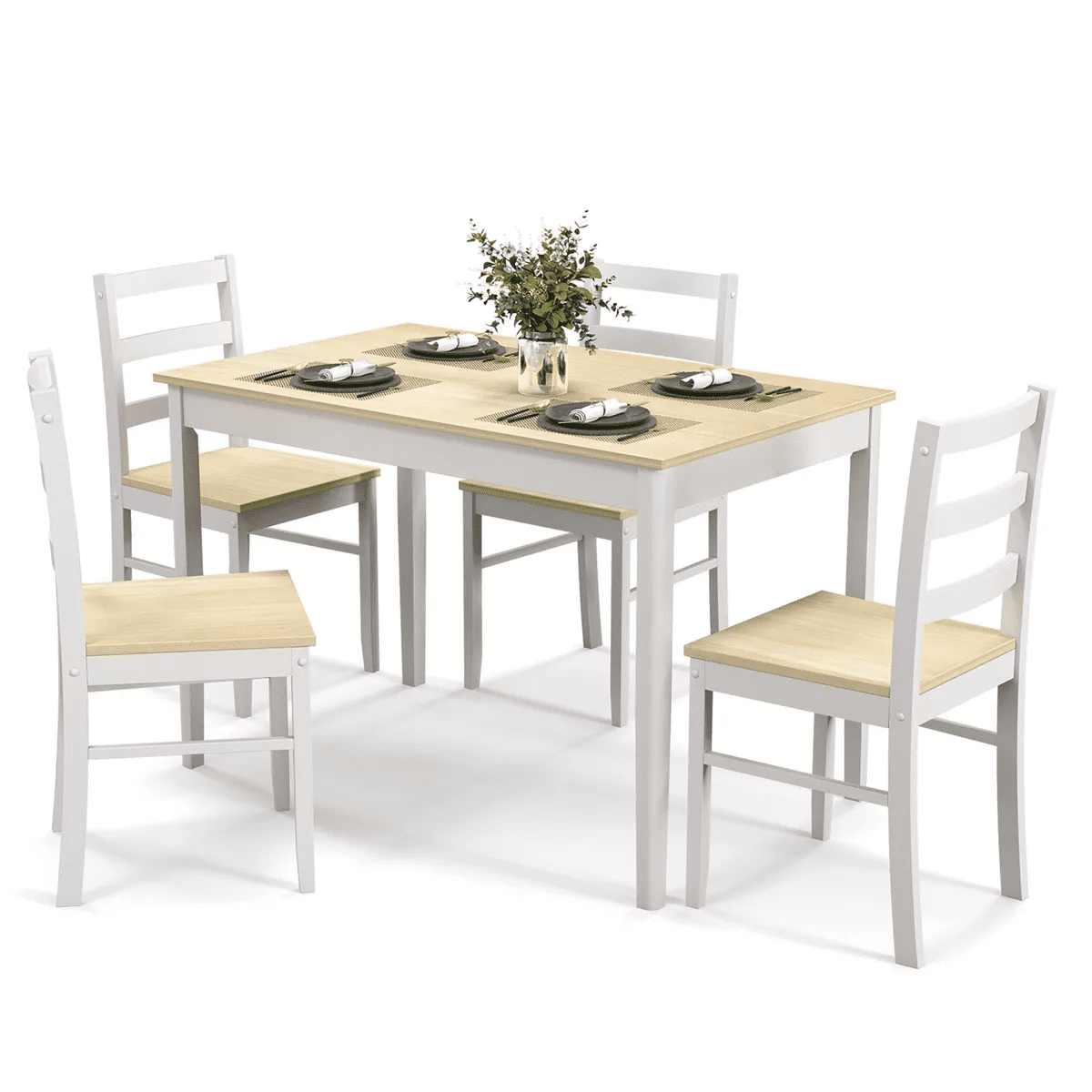 Costway 5-Piece Dining Set Solid Wood Kitchen with Rectangular Table & 4 Chairs Natural/Coffee/Grey - Image 12
