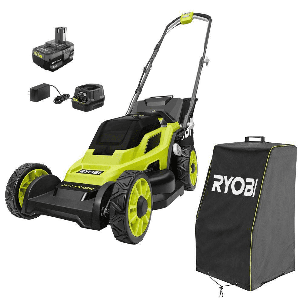 ONE+18V 13 In. Cordless Battery Walk behind Push Lawn Mower W/ Weatherproof UV Resistant Cover, 4.0 Ah Battery & Charger - Image 11