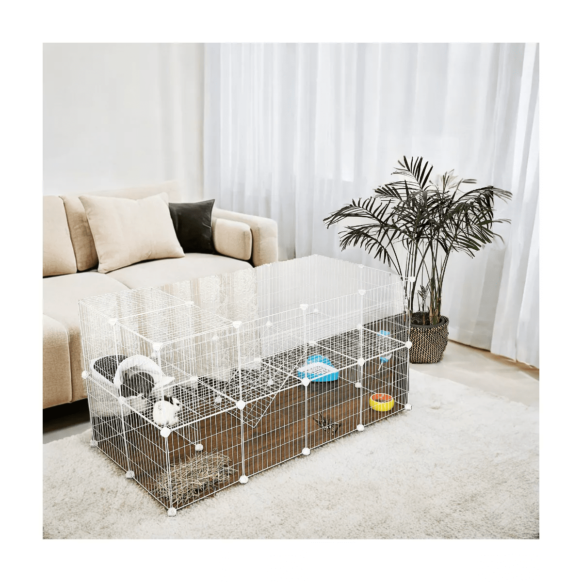 Small Animal Playpen, Pet Playpen for Rabbit Guinea Pig Cage, Zip Ties Included, Metal Wire Apartment-Style Two-Story Pet Premium Villa - Image 2