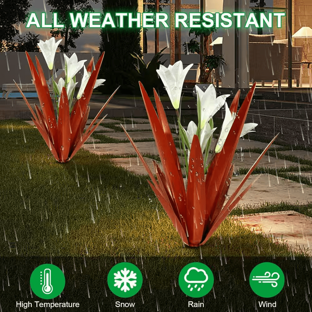 Metal Agave Plant Outdoor Decoration Outdoor Garden Decoration Yard Art Plant (3 Big White Lilies) - Image 5