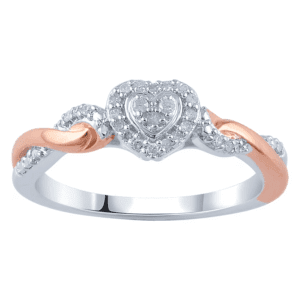 1/10 Ct Natural Diamond Promise Heart Ring for Women in 14K Rose Gold Plated