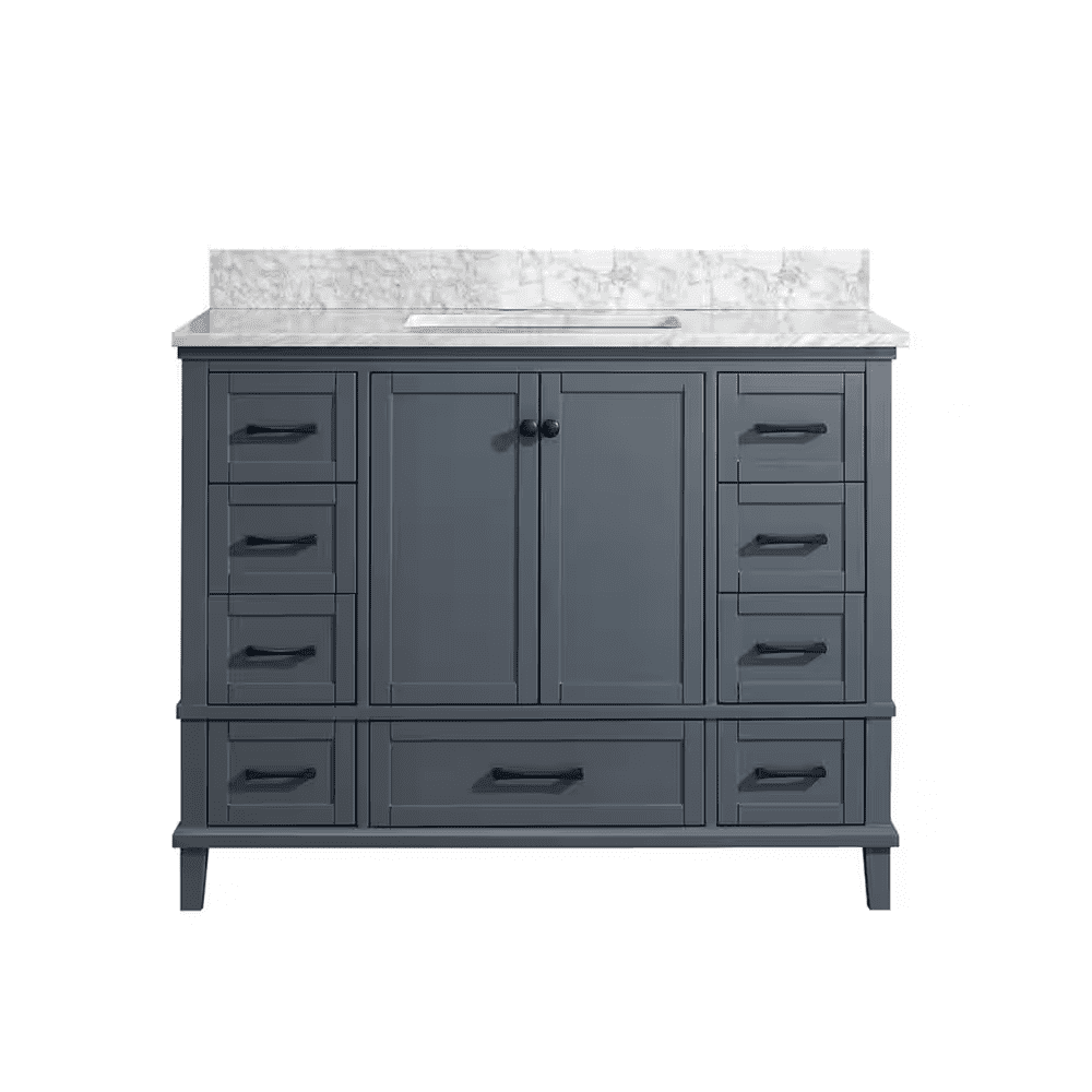 Merryfield 43 In. Single Sink Dark Blue-Grey Bath Vanity with White Carrara Marble Top (Assembled) - Image 2