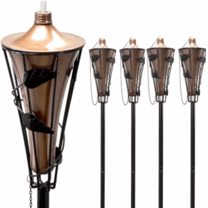 Outdoor Metal Patio Torches-Use for Deck, Patio, Back Yard-Includes Fiberglass Wick and Snuffer Cap (4 Pack)