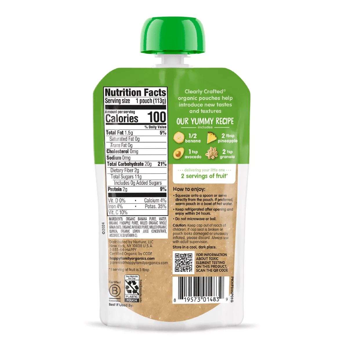 Happy Baby Organics Clearly Crafted Stage 2 Meals Bananas, Pineapple, Avocado & Granola - 4Oz - Image 2