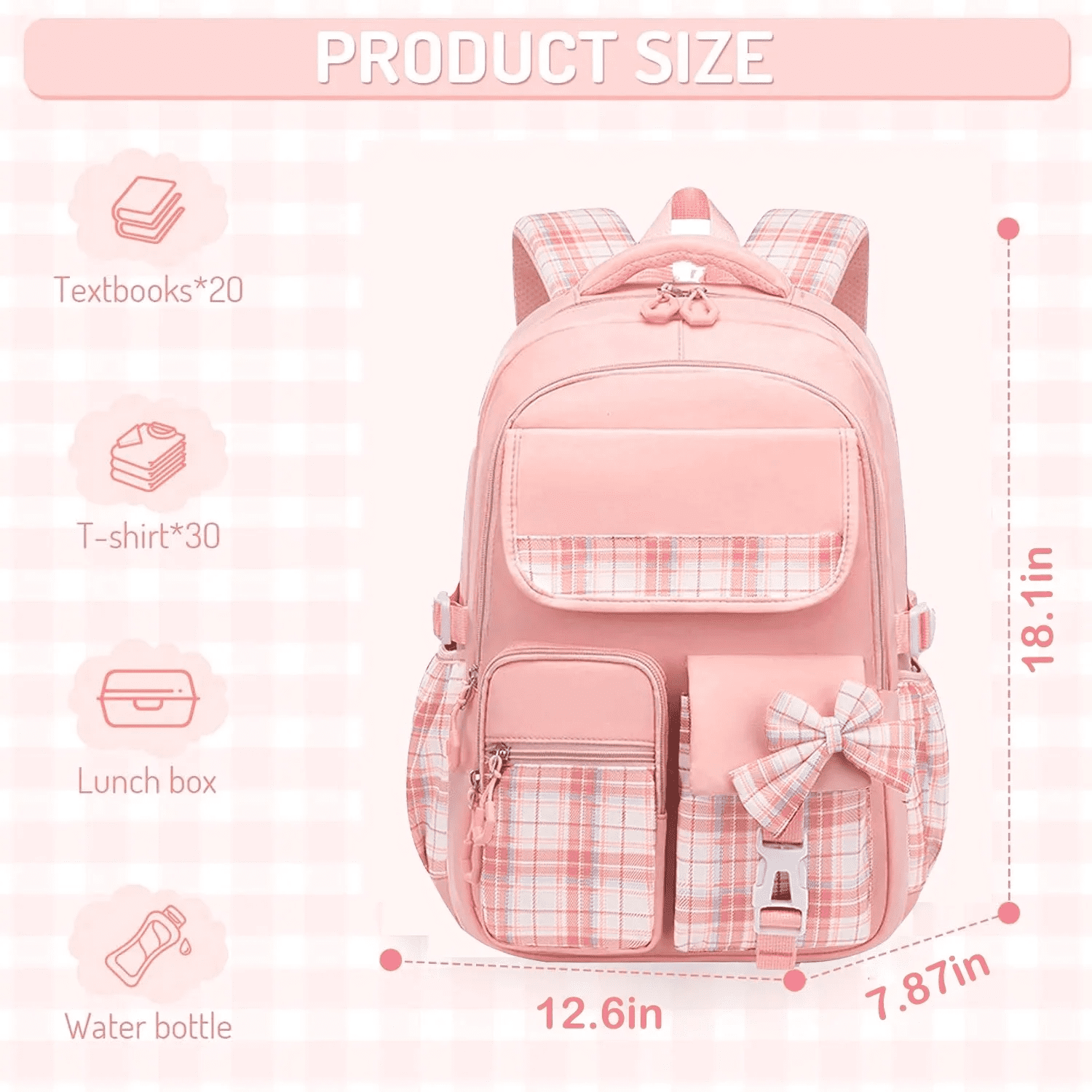 Girls School Backpacks,Fashion School Bag for Kids Teens,30L Waterproof Students Bookbags for Elementary Middle,Pink - Image 2