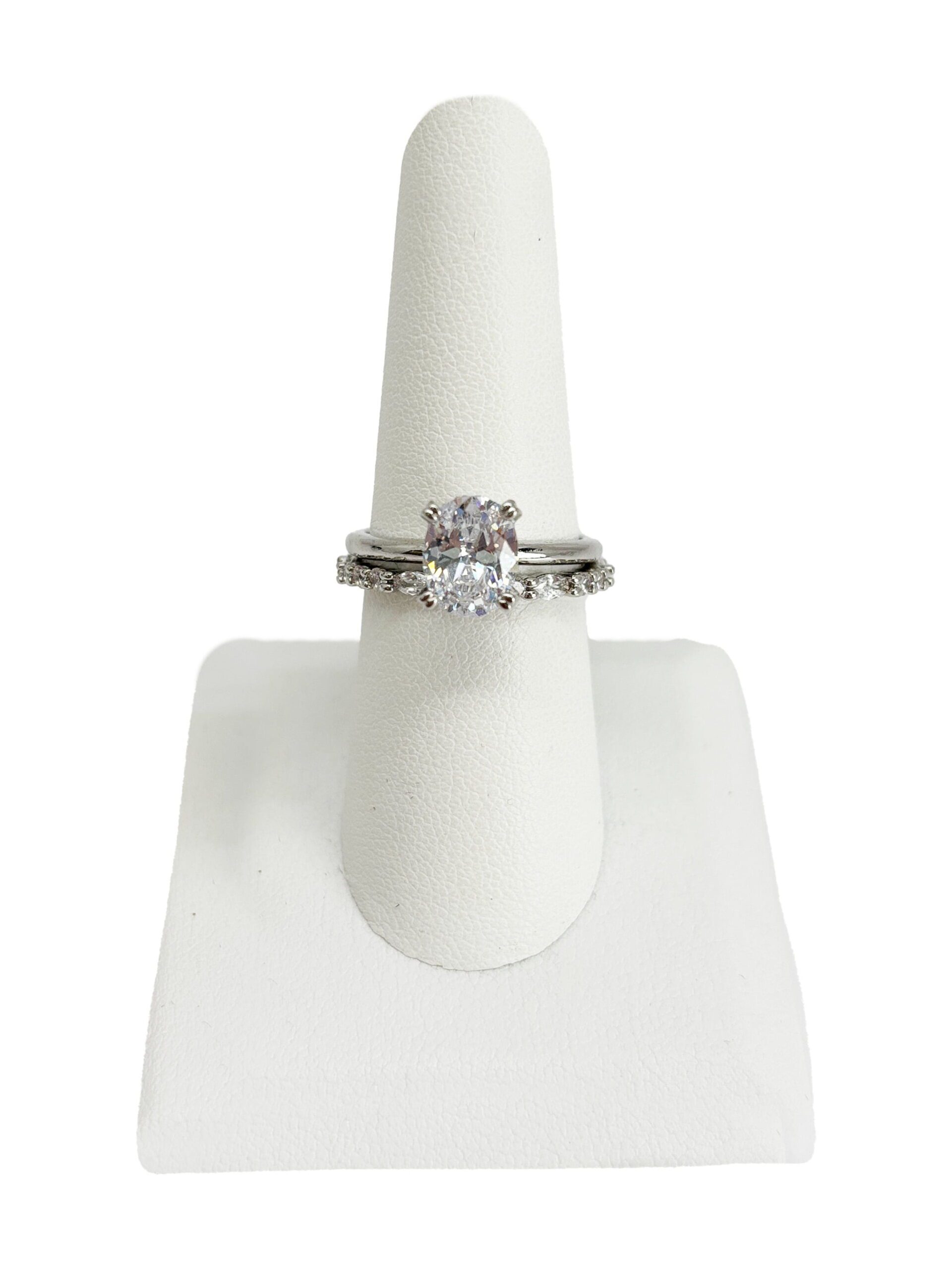 Believe in Brilliance Women'S Size 8 Fine Silver Plate Oval Bridal Ring Set with CZ Stones - Image 5