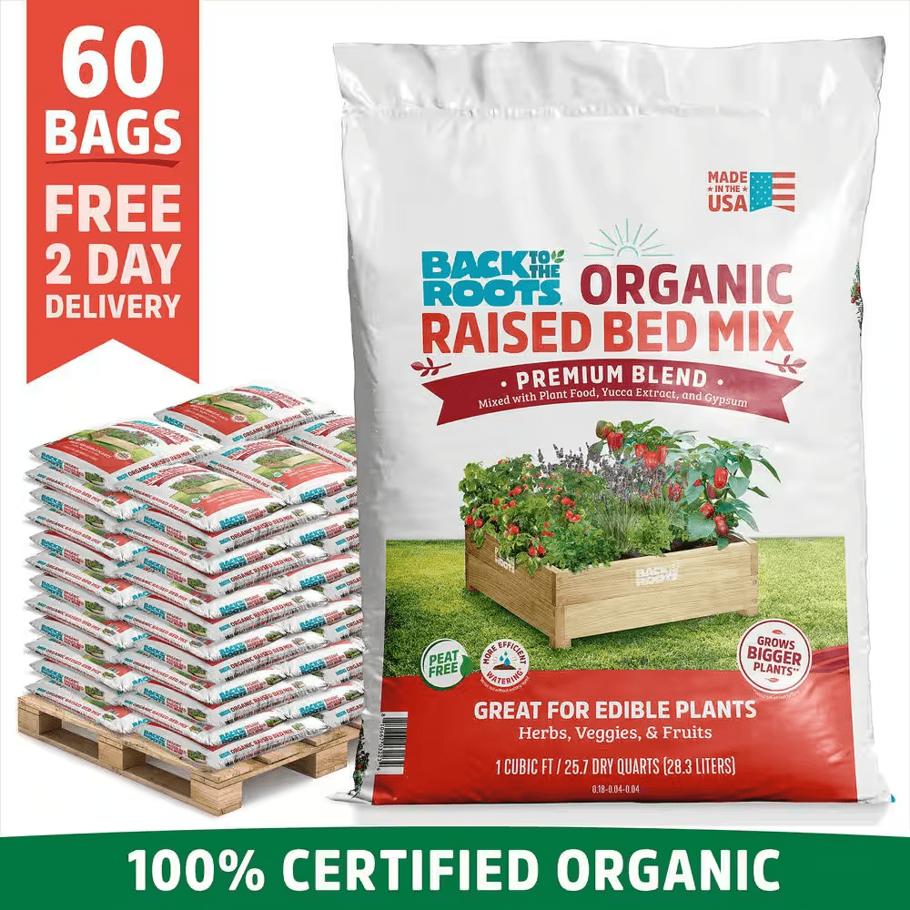 Organic Bulk Raised Bed Soil Pallet (60 1 Cu. Ft. Bags) Peat-Free, Blended with Organic Fertilizer