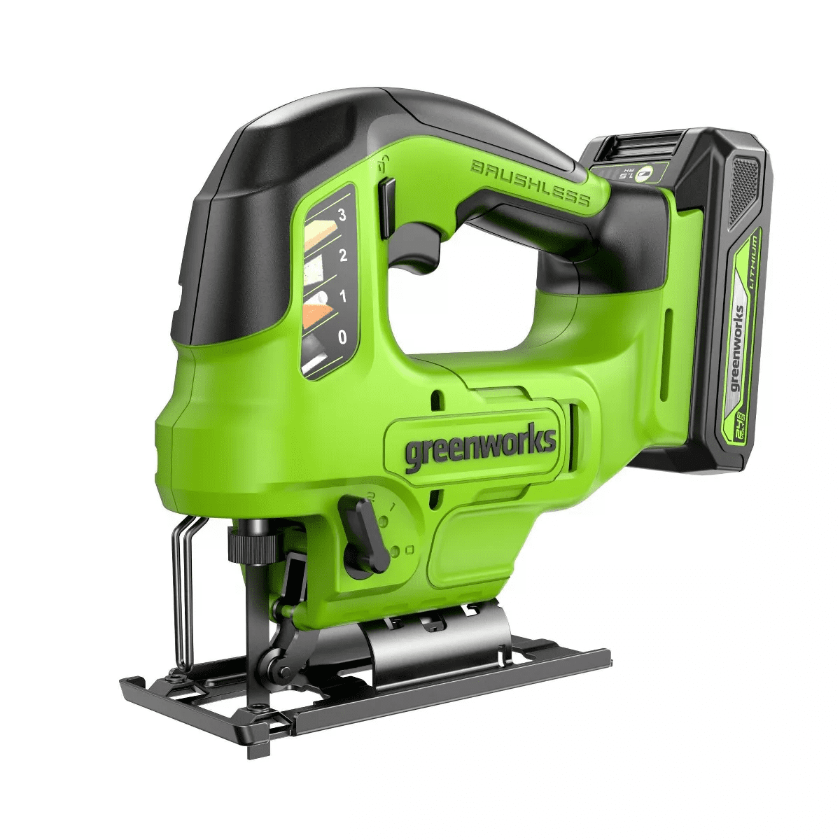 Greenworks POWERALL 24V Cordless Brushless 1'' Jigsaw with 1.5Ah Battery and Charger