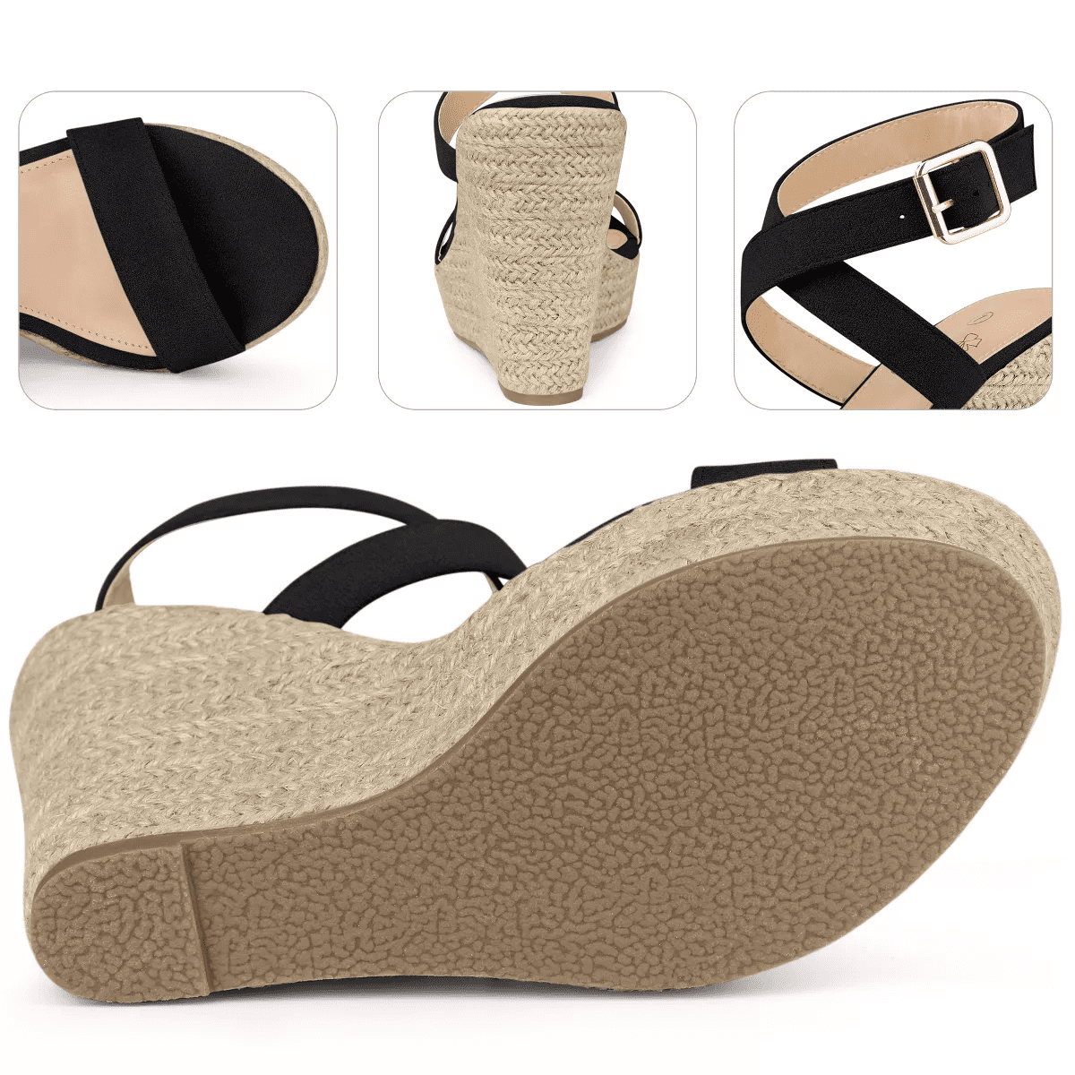 BLISSFUL STEP Women'S Slingback Crisscross High Espadrille Wedge Heel Sandals - Image 4