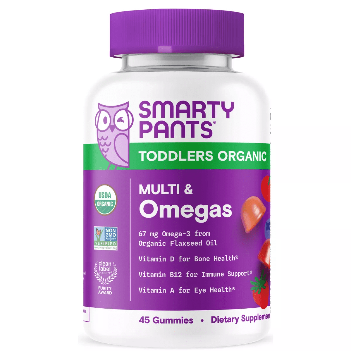 Smartypants Organic Toddler Multi & Vegetarian Omega 3 Gummy Vitamins with D3, C & B12 - 45 Ct