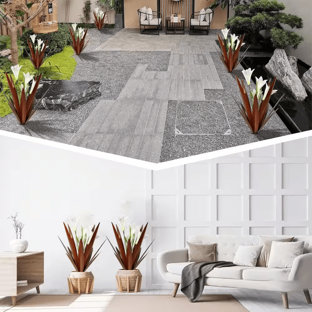 Metal Agave Plant Outdoor Decoration Outdoor Garden Decoration Yard Art Plant (3 Big White Lilies) - Image 6