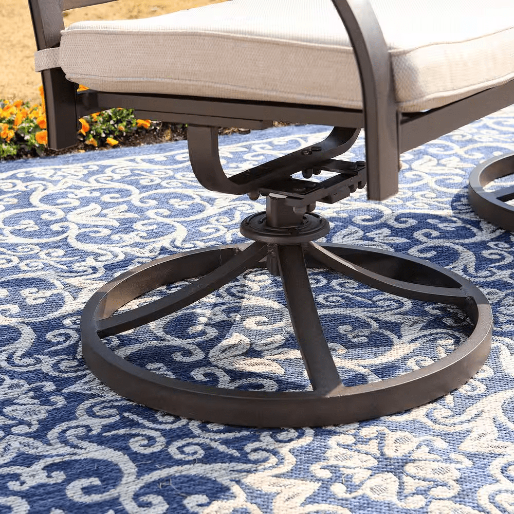 Brown 7-Piece Cast Aluminum Patio Outdoor Dining Set with Rectangle Table and Dining Chairs with Beige Cushion - Image 6