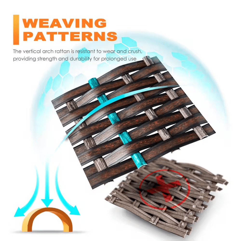 Brown 43 In. 50000 BTU Rectangular Wicker Aluminum Propane Gas Outdoor Fire Pit Table with Removable Lid Fire Glass - Image 11