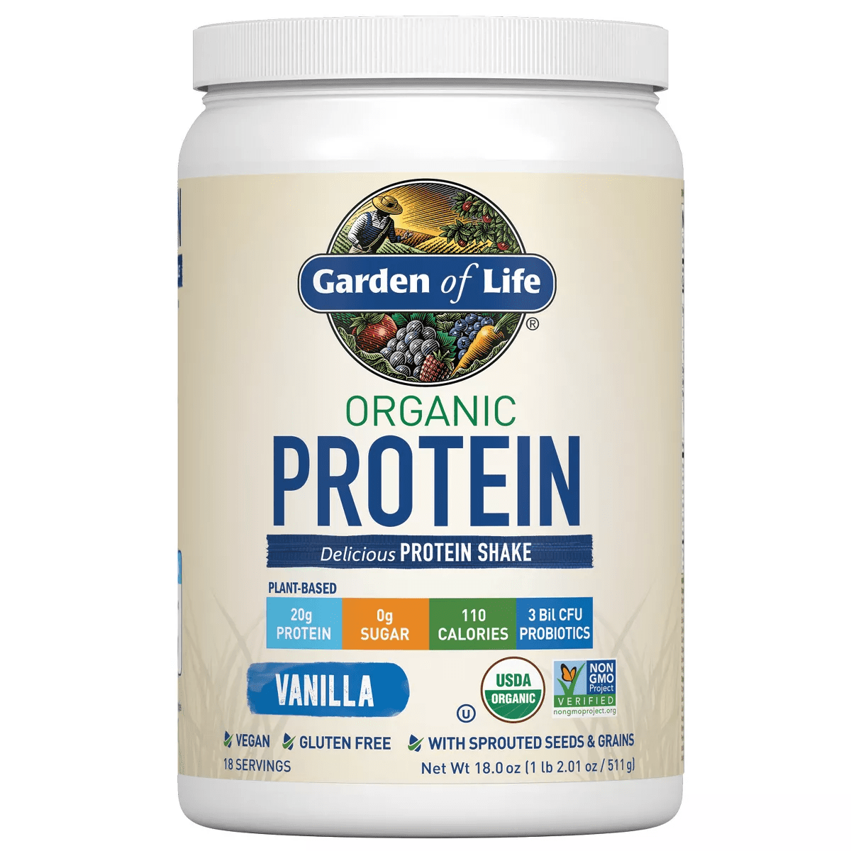 Garden of Life Organic Vegan Protein Plant Based Powder - Vanilla - 18Oz