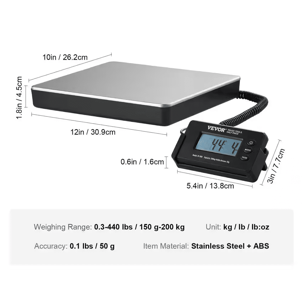 Digital Shipping Scale 440 Lbs. LCD Screen Package Food Scale with Timer, Tare Function for Home Wired Connection - Image 8