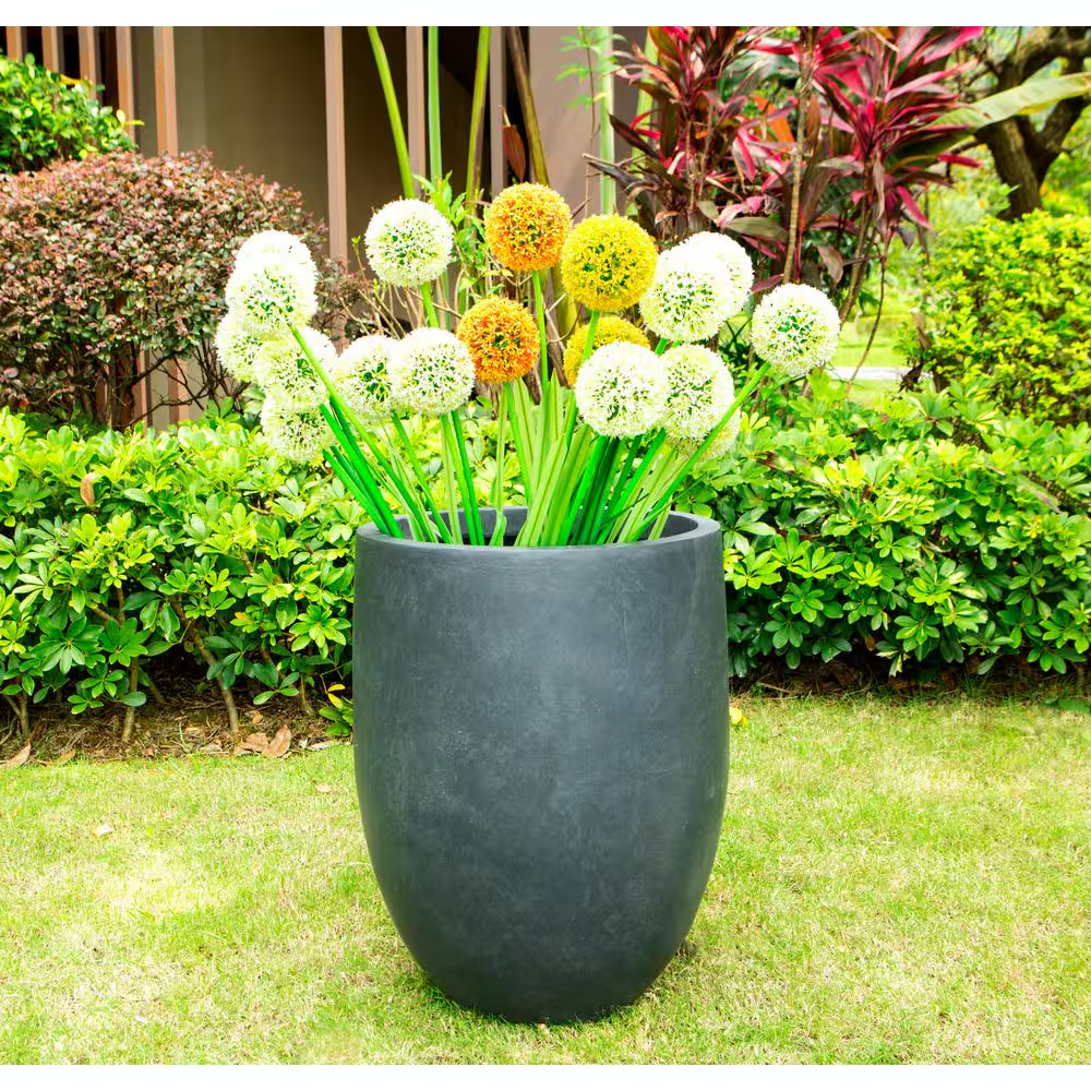 21.7"H Charcoal Concrete Tall Planter with Drainage Plug for Outdoor Indoor Garden - Image 5
