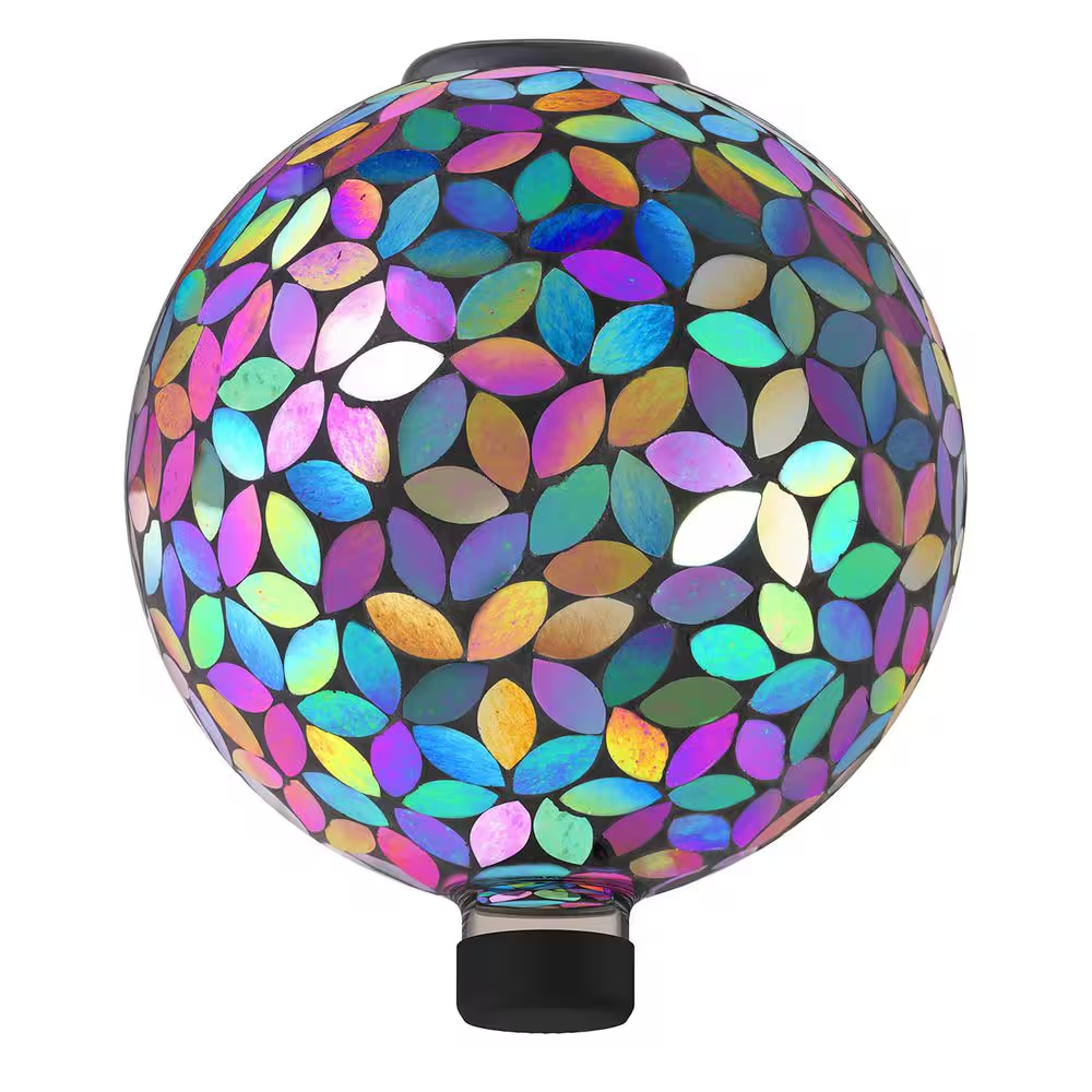 Indoor/Outdoor Glass Solar Powered Mosaic Gazing Globe Yard Decoration, 10 In., Purple - Image 2
