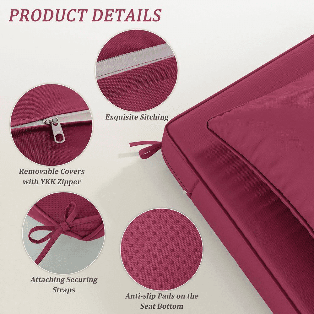 24 In. X 24 In. Deep Seat Outdoor Lounge Cushion with Backrest, Premium Waterproof Patio Furniture Cushions Fuchsia Red - Image 3