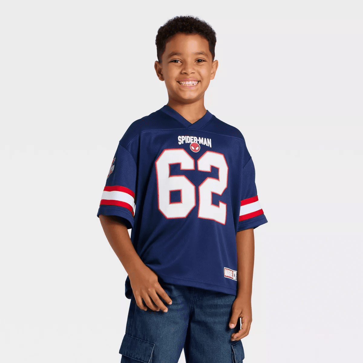 Boys' Marvel Spider-Man Mesh Football Jersey - Red/White/Navy Blue