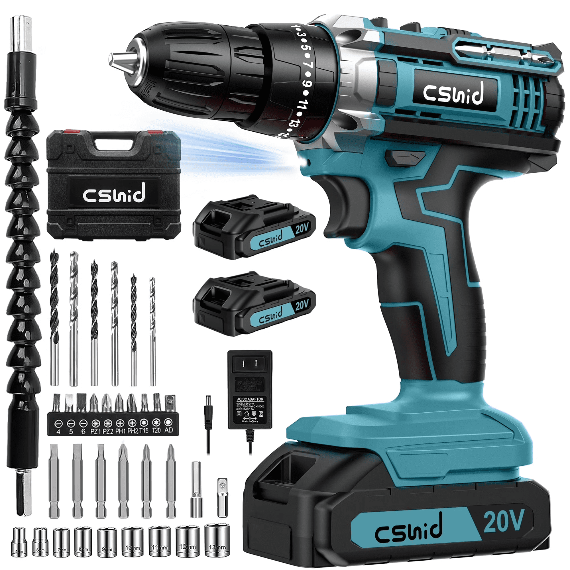 20V Cordless Drill, Electric Power Drill Set with 1 Battery & Charger, 3/8" Keyless Chuck, 2 Variable Speed & LED Light, 266 In-Lb Torque, 25+1 Position and 34Pcs Drill/Driver Bits(Green) - Image 12