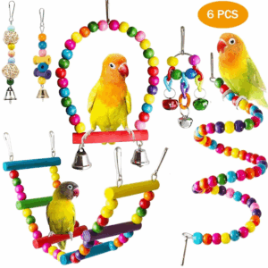 6 PCS Bird Toys Parakeet Toys, Colorful Parrot Toy for Small Parakeets Cockatiels Conures Finches Swing Chewing Hanging Bell Cage Hammock Toy