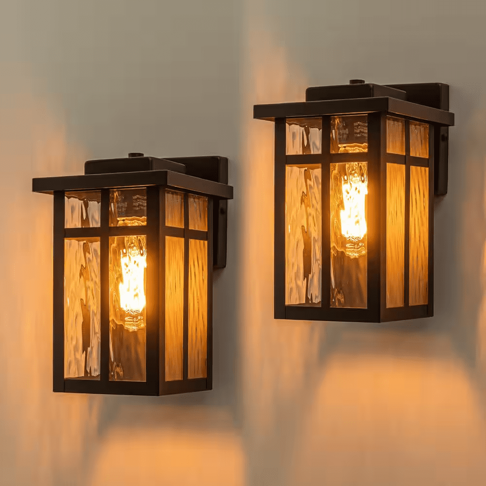 Matte Black Outdoor Hardwired Wall Lantern Sconces with Water Glass, No Bulbs Included (2-Pack) - Image 4