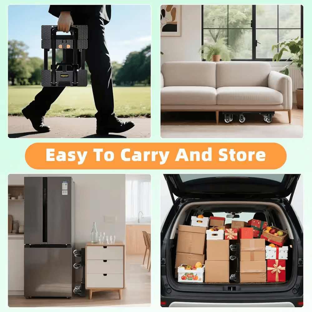 Heavy-Duty 6-Wheel Folding Hand Truck, 500 Lbs. Capacity Dolly Cart with Elastic Ropes for Moving, Travel and Storage - Image 6