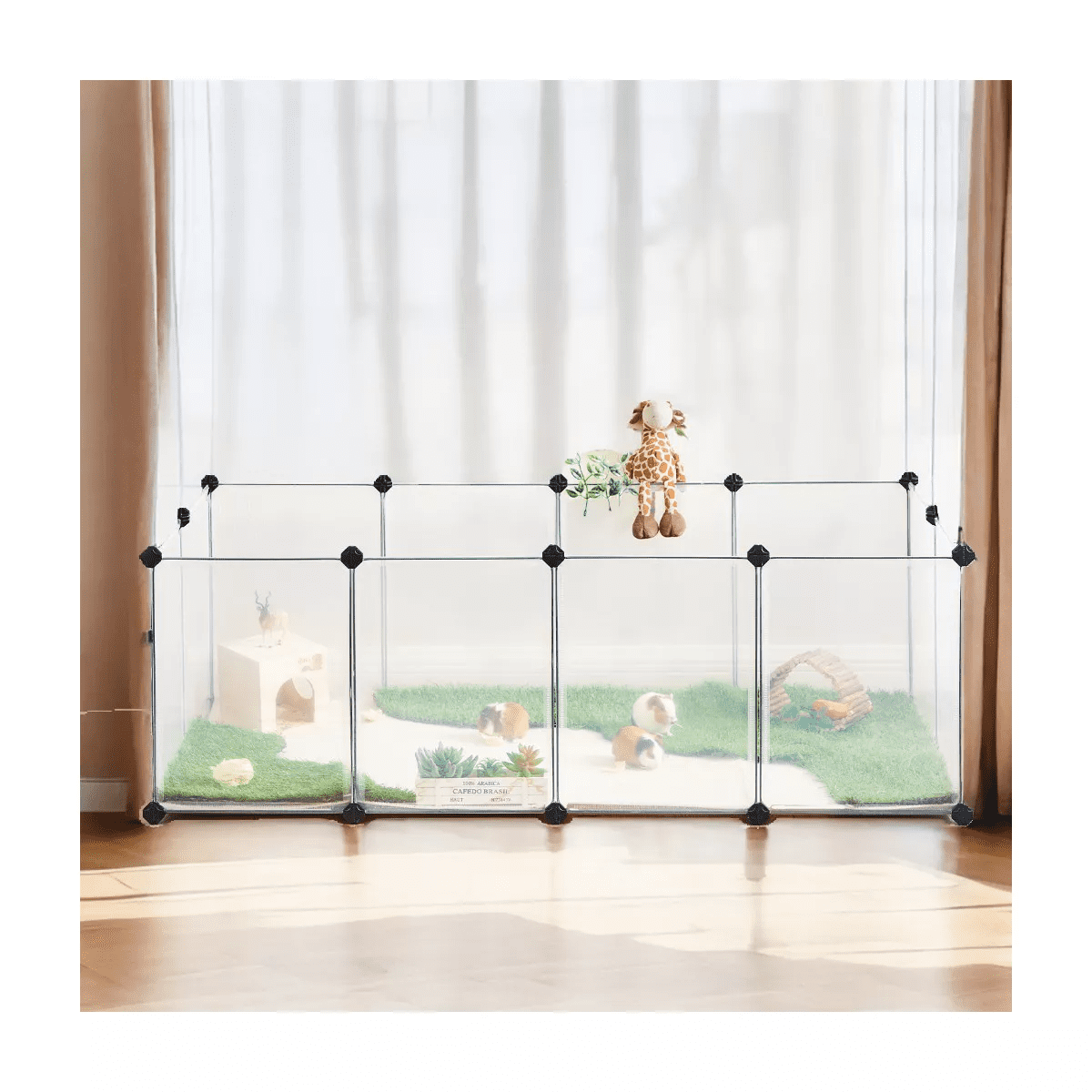 Pet Playpen with Floor, Dog Kennel, Small Animal Pen, Pet Fence Cages Indoor, DIY Plastic Enclosure for Hamsters, Rabbits, 56.3 X 28.7 X 18.1 Inches - Image 5