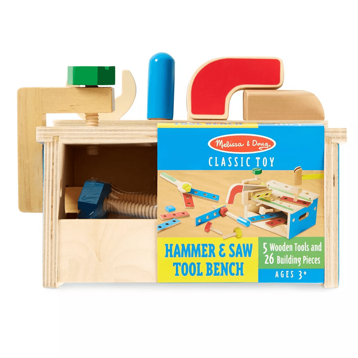 Melissa & Doug Hammer and Saw Tool Bench - Wooden Building Set - 32Pc - Image 3