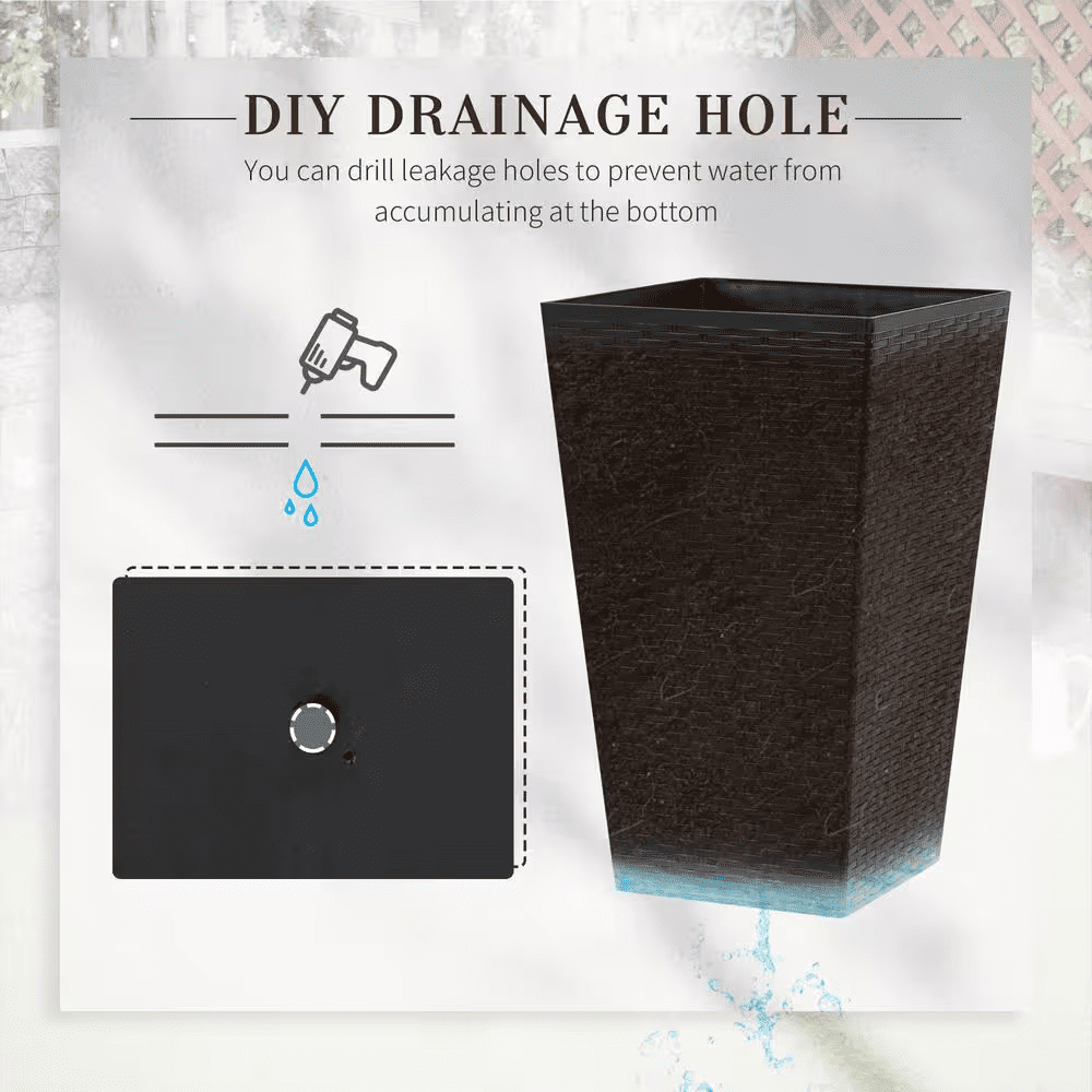 Black Plastic Outdoor Tall Planters with Drainage Hole Garden Flower Pots for Porch Patio and Deck (3-Pack) - Image 5