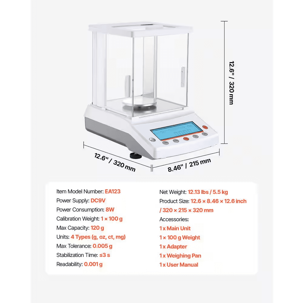 Analytical Balance 120G X 0.001G High Precision Lab Scale, Digital Food Scale W/ Glass Draft Shield for Jewelry Pharmacy - Image 7