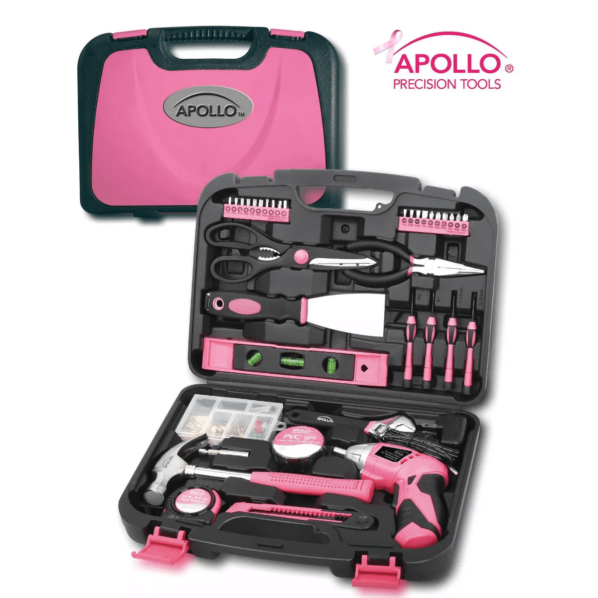 Apollo Tools 135Pc Household Tool Kit DT0773N1 Pink: Women'S Tool Set with Chrome-Plated & Carrying Case - Image 9