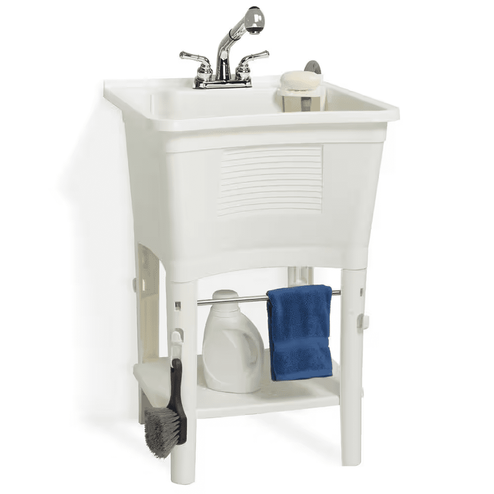 24.1 In. L X 24.1 In. W X 36.7 In. H Laundry Sink / Utility Sink Work Center in White with Pull-Out Faucet in Chrome - Image 10