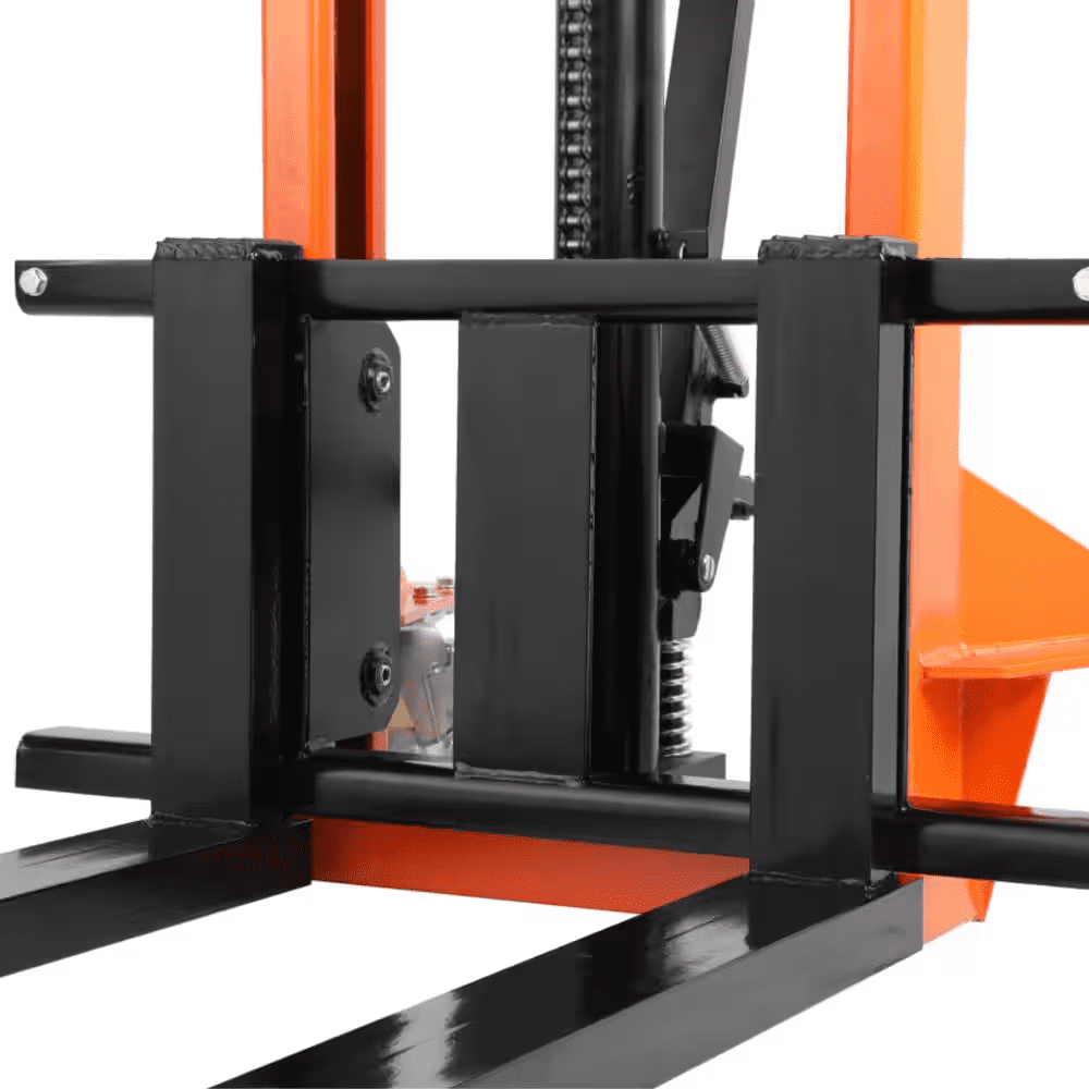 1,100 Lbs. Hand Pallet Stacker Manual Walkie Stacker with Fixed Legs 63 In. Lift High Adjustable Forks Orange - Image 6