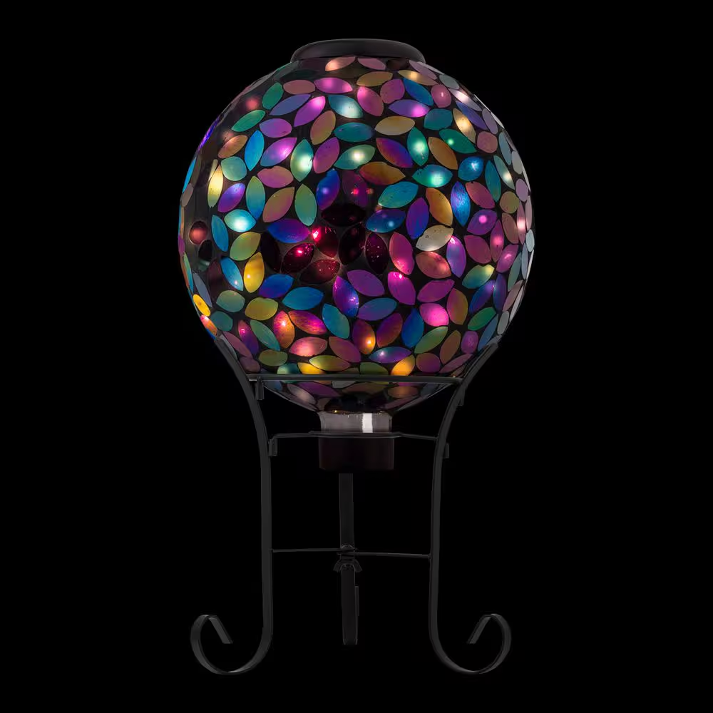 Indoor/Outdoor Glass Solar Powered Mosaic Gazing Globe Yard Decoration, 10 In., Purple - Image 11