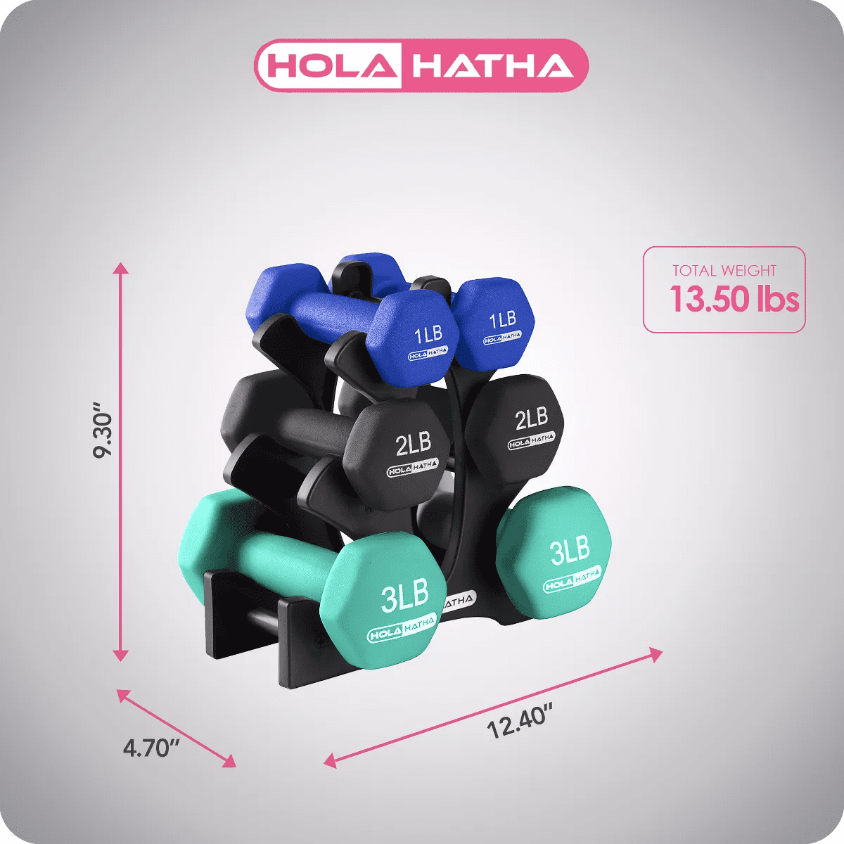 Holahatha Hex Dumbbell Set with Hand Weights and Storage Rack - Image 3