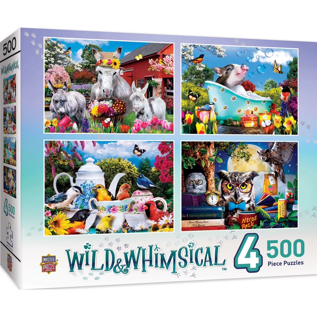 Masterpieces Wild & Whimsical 4 Pack Jigsaw Puzzles - 500 Piece Animal Puzzle Set - Image 2