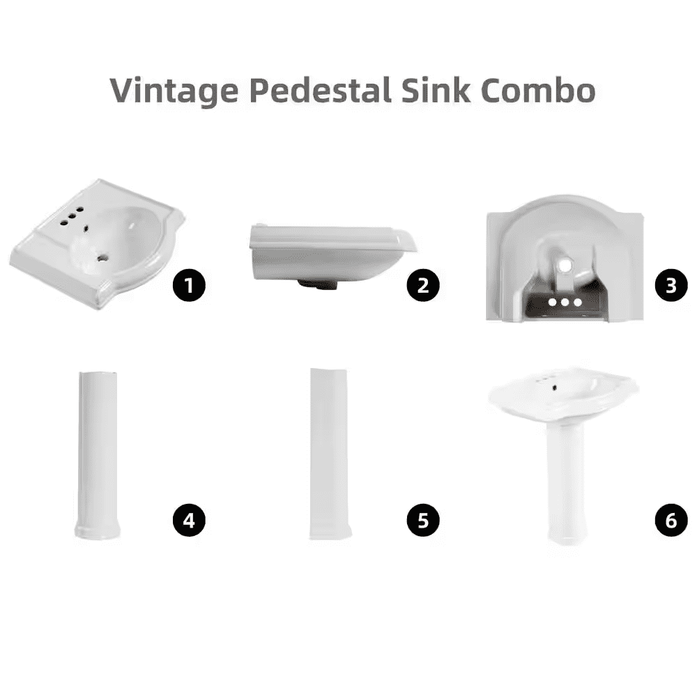 24 In. X 19 In. White Ceramic Rectangular Pedestal Bathroom Sink with Overflow and 3-Faucet Holes - Image 2