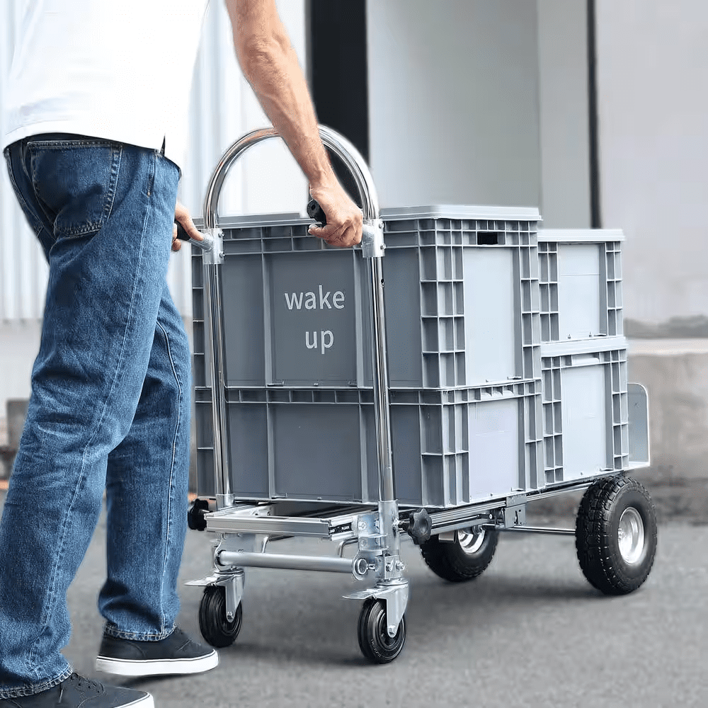 4-In-1 Aluminum Folding 1000 Lbs. Capacity Hand Truck with Rubber Wheels Heavy-Duty Industrial Collapsible Cart - Image 9
