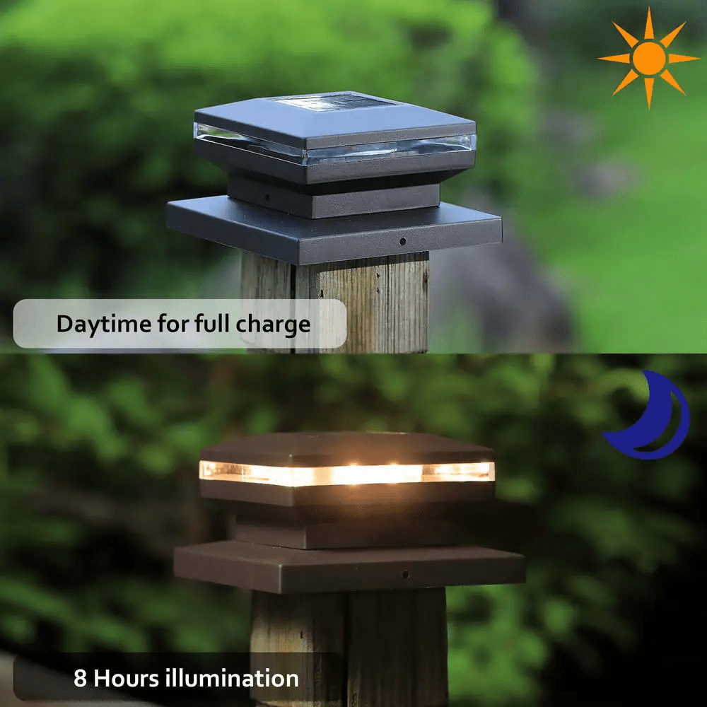Outdoor Decorative Solar Post Lights, Warm White SMD LED Lighting for Patio 4X4,5X5 or 6X6 Wooden Post, Black (8-Pack) - Image 4