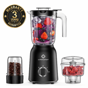 3-In-1 Countertop Blender for Shakes, Meat Chopper, Coffee Grinder, 500 Watts, 50Oz. Blending Jar, Smoothie Blender with 2 Speeds and Pulse