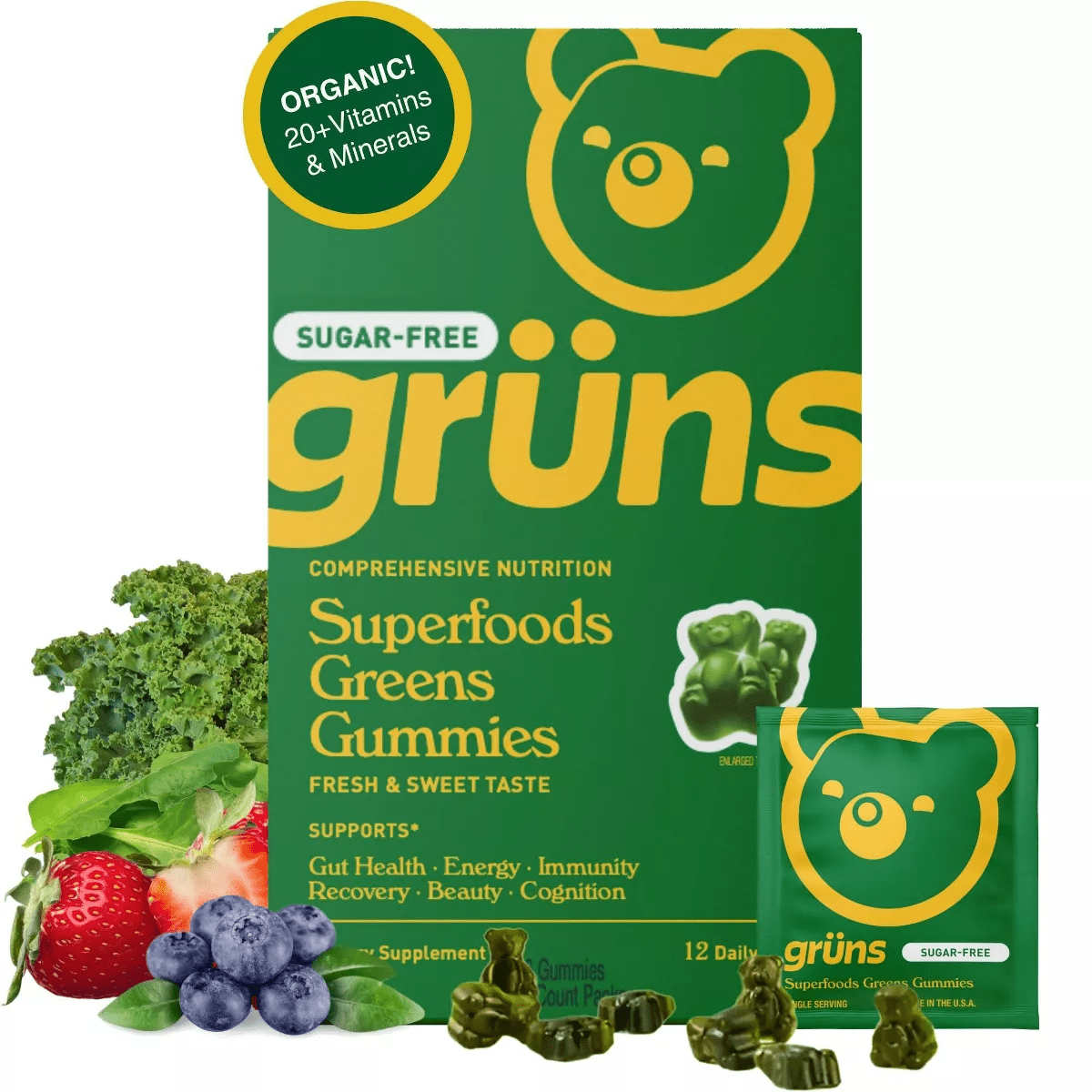 Grüns Adult Sugar-Free Superfoods Greens Gummies - 96Ct/12 Servings