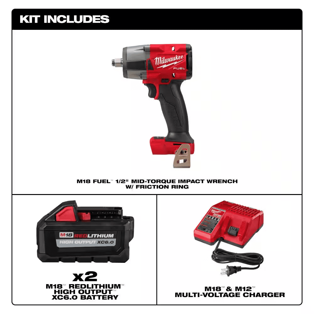 M18 FUEL Gen-2 18V Lithium-Ion Brushless Cordless Mid Torque 1/2 In. Impact Wrench with (2) 6.0Ah Batteries and Charger - Image 2