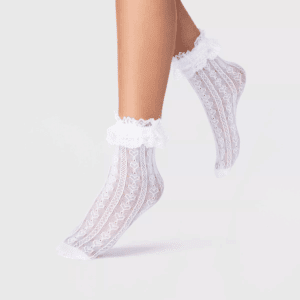 Women'S Knit Heart Sheer Anklet Socks with Lace Ruffle - a New Day™ White 4-10: Frilly Knit Fashion Anklets, Lightweight Ruffled Design