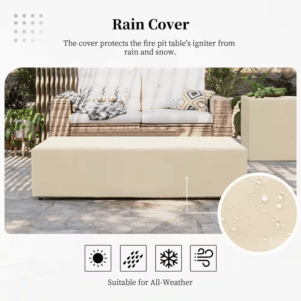 56 In. Rectangular Outdoor Magnesium Oxide Dark Gray Fire Pit Table with Gas Tank Cover - Image 7