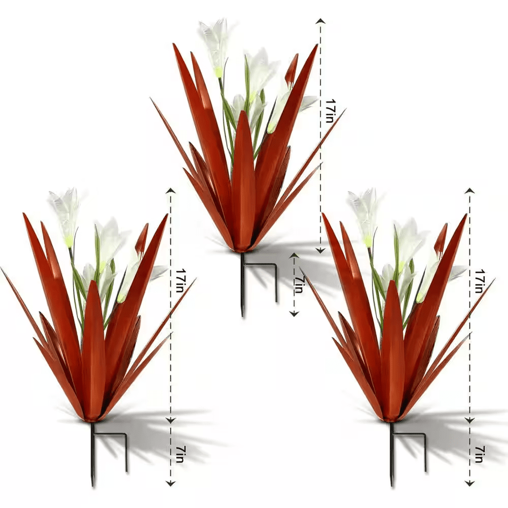 Metal Agave Plant Outdoor Decoration Outdoor Garden Decoration Yard Art Plant (3 Big White Lilies) - Image 2
