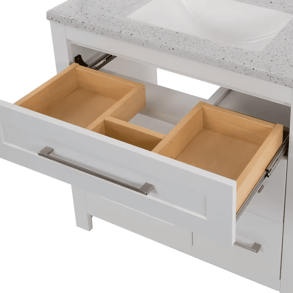 Clady 31 In. Single Sink White Bath Vanity with Silver Ash Cultured Marble Top (Assembled) - Image 14