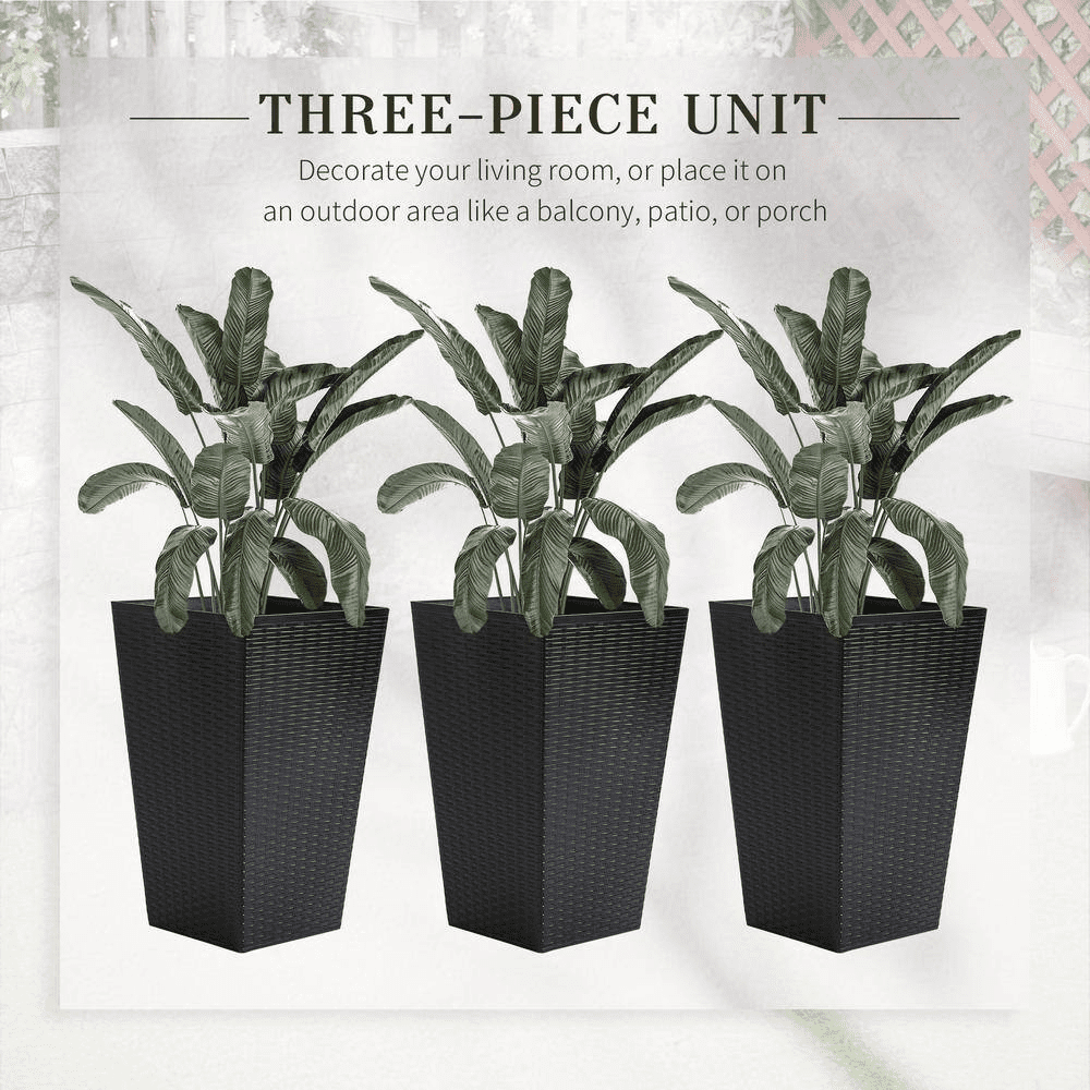 Black Plastic Outdoor Tall Planters with Drainage Hole Garden Flower Pots for Porch Patio and Deck (3-Pack) - Image 6