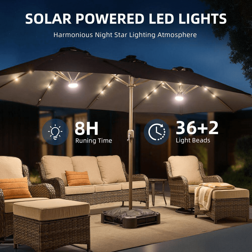 Extra-Large 8.5 X 14.5 Ft. Rectangular Patio Umbrella with Solar Light, Steel Frame, Stand and Sand Bags in Dark Grey - Image 4