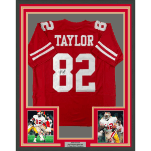 Framed Autographed/Signed John Taylor 35X39 San Francisco Red Football Jersey JSA COA